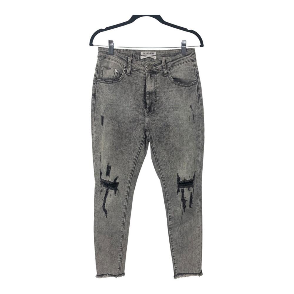 One X One Teaspoon Distressed Gray Washed Skinny Highrise jeans Raw‎ Hem sz 29